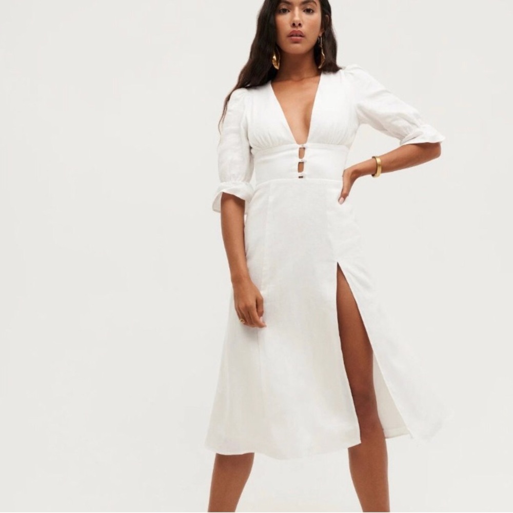 Reformation Maribel Linen Dress - White Size 2